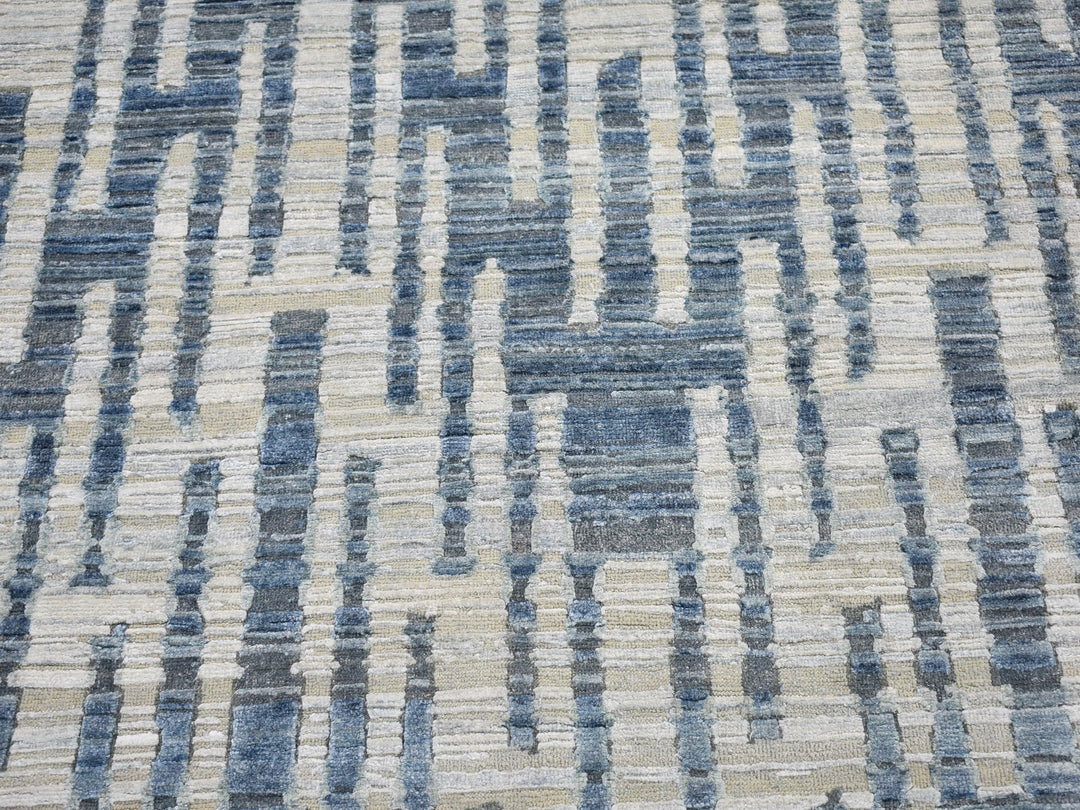 10'0" x 10'0" New Hand Knotted Blue Wool & Silk Square Oriental Rug - MOA10266400