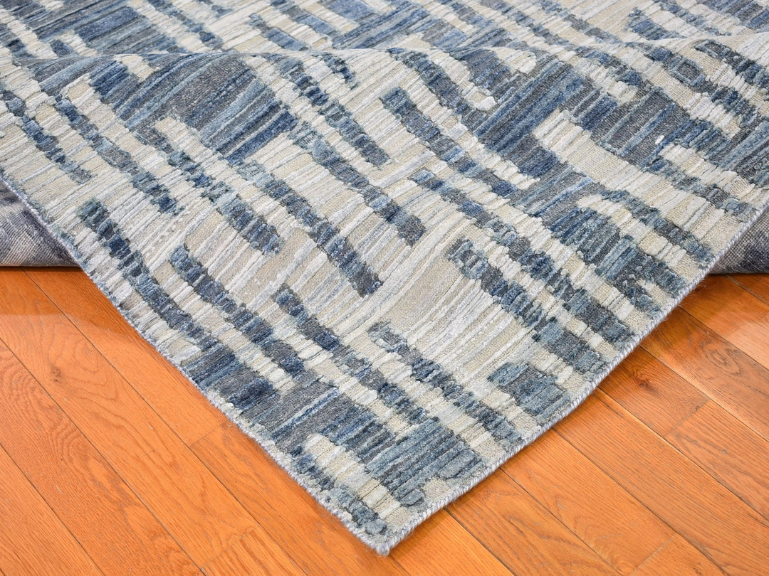 10'0" x 10'0" New Hand Knotted Blue Wool & Silk Square Oriental Rug - MOA10266400