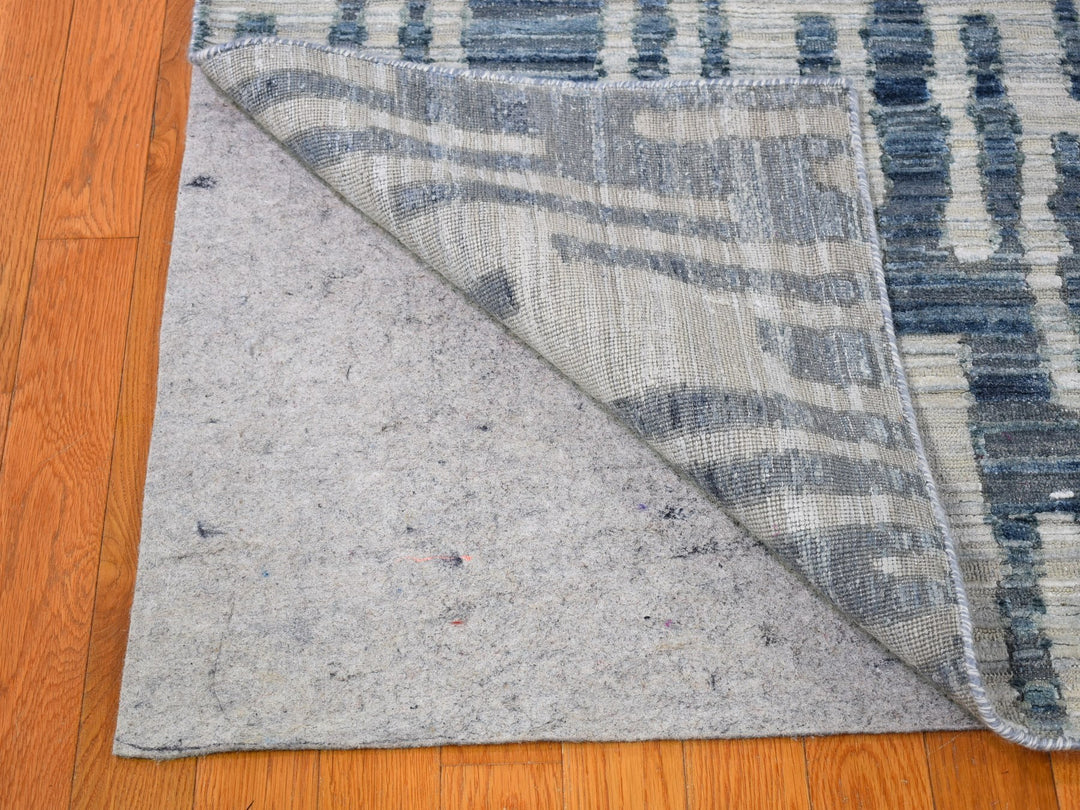 10'0" x 10'0" New Hand Knotted Blue Wool & Silk Square Oriental Rug - MOA10266400