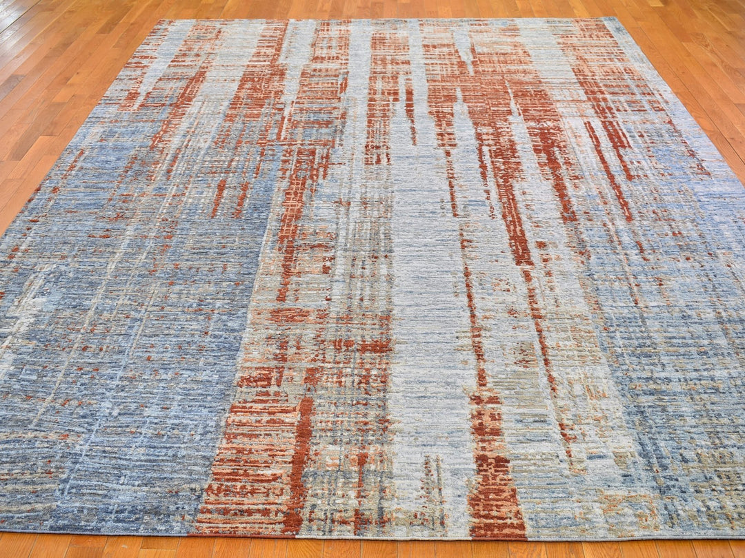 9'0" x 12'2" New Hand Knotted Red Wool & Silk Rectangle Oriental Rug - MOA10266416