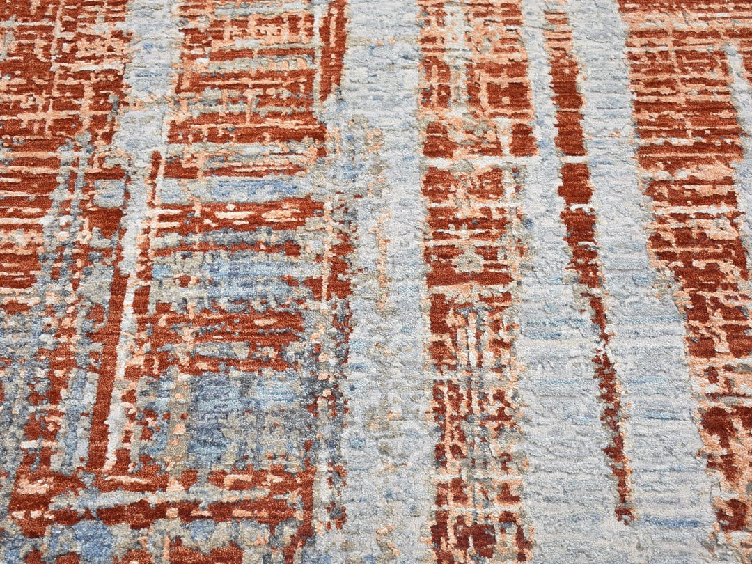 9'0" x 12'2" New Hand Knotted Red Wool & Silk Rectangle Oriental Rug - MOA10266416