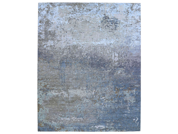 8'1" x 10'0" New Hand Knotted Blue Wool Rectangle Oriental Rug - MOA10266418