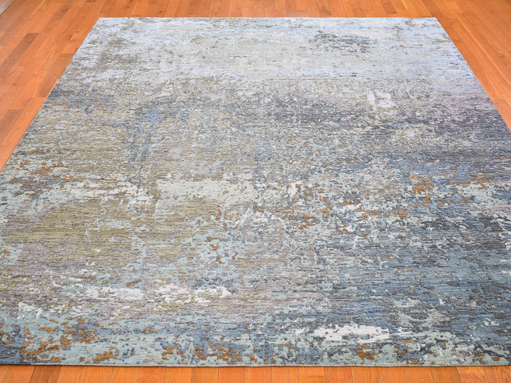 8'1" x 10'0" New Hand Knotted Blue Wool Rectangle Oriental Rug - MOA10266418