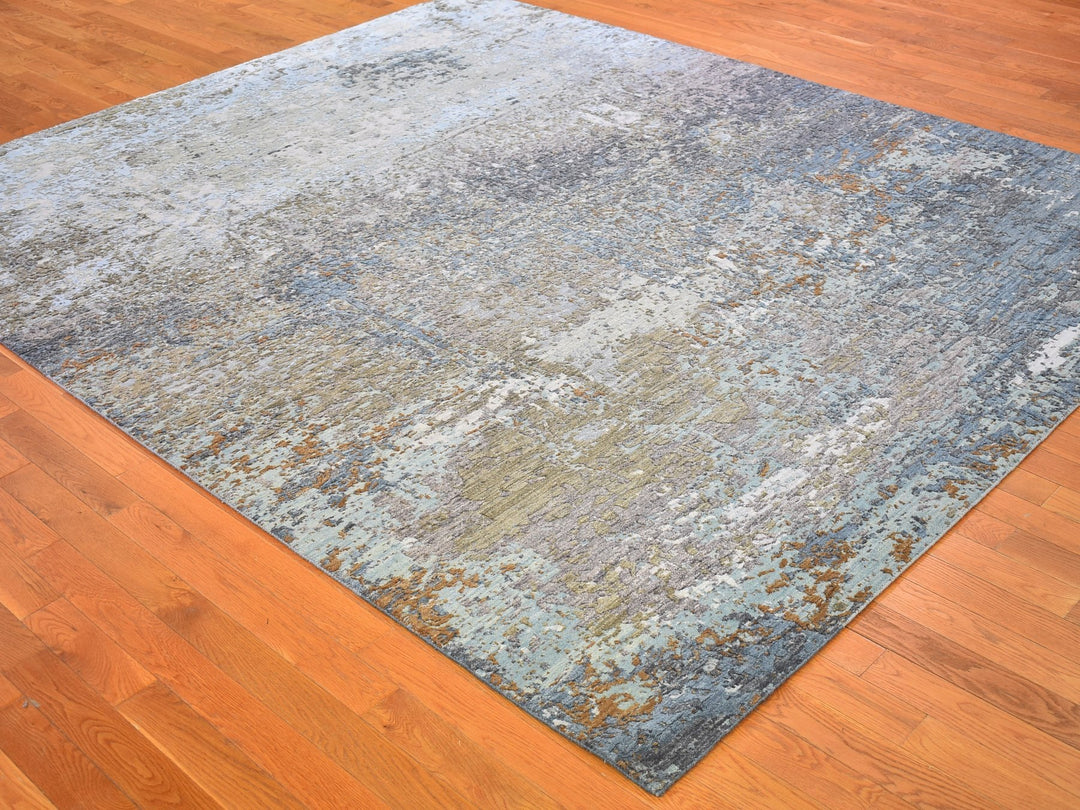 8'1" x 10'0" New Hand Knotted Blue Wool Rectangle Oriental Rug - MOA10266418