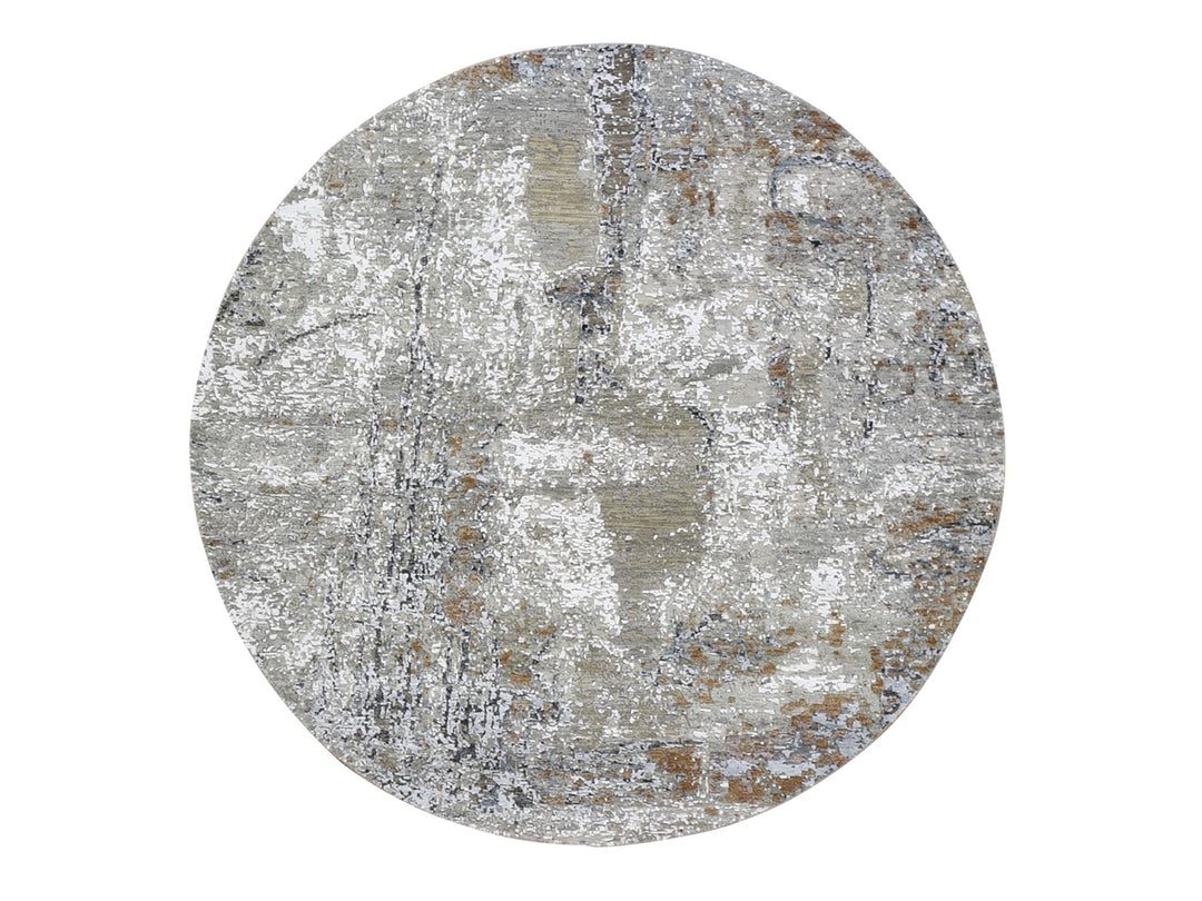 6'0" x 6'0" New Hand Knotted Grey Wool Round Oriental Rug - MOA10266434
