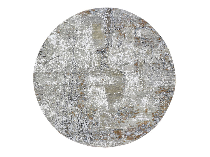 6'0" x 6'0" New Hand Knotted Grey Wool Round Oriental Rug - MOA10266434