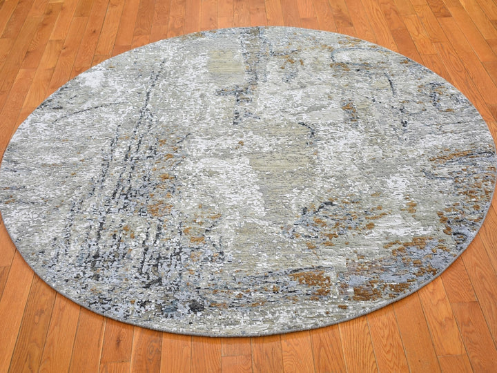 6'0" x 6'0" New Hand Knotted Grey Wool Round Oriental Rug - MOA10266434