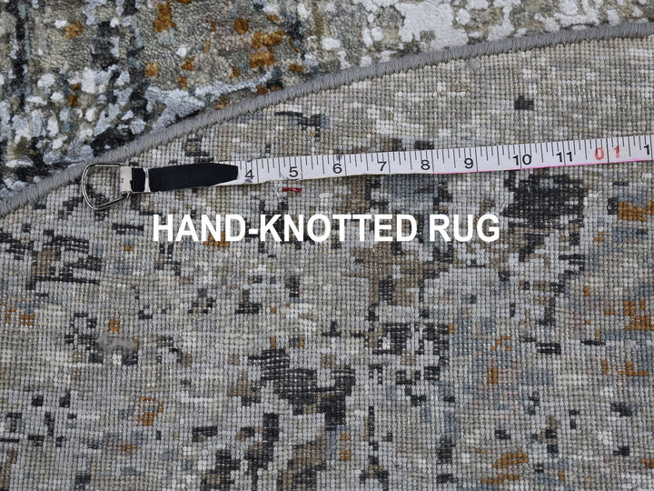 6'0" x 6'0" New Hand Knotted Grey Wool Round Oriental Rug - MOA10266434