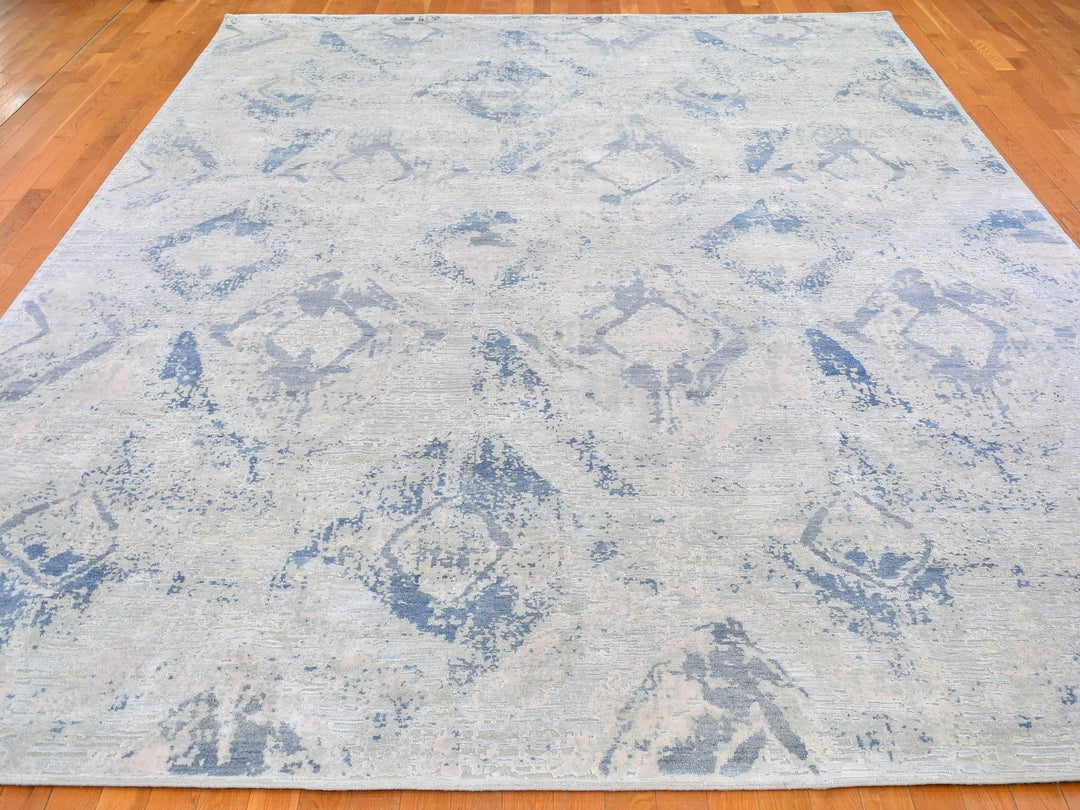 10'0" x 14'1" New Hand Knotted Ivory Wool & Silk Rectangle Oriental Rug - MOA10266443