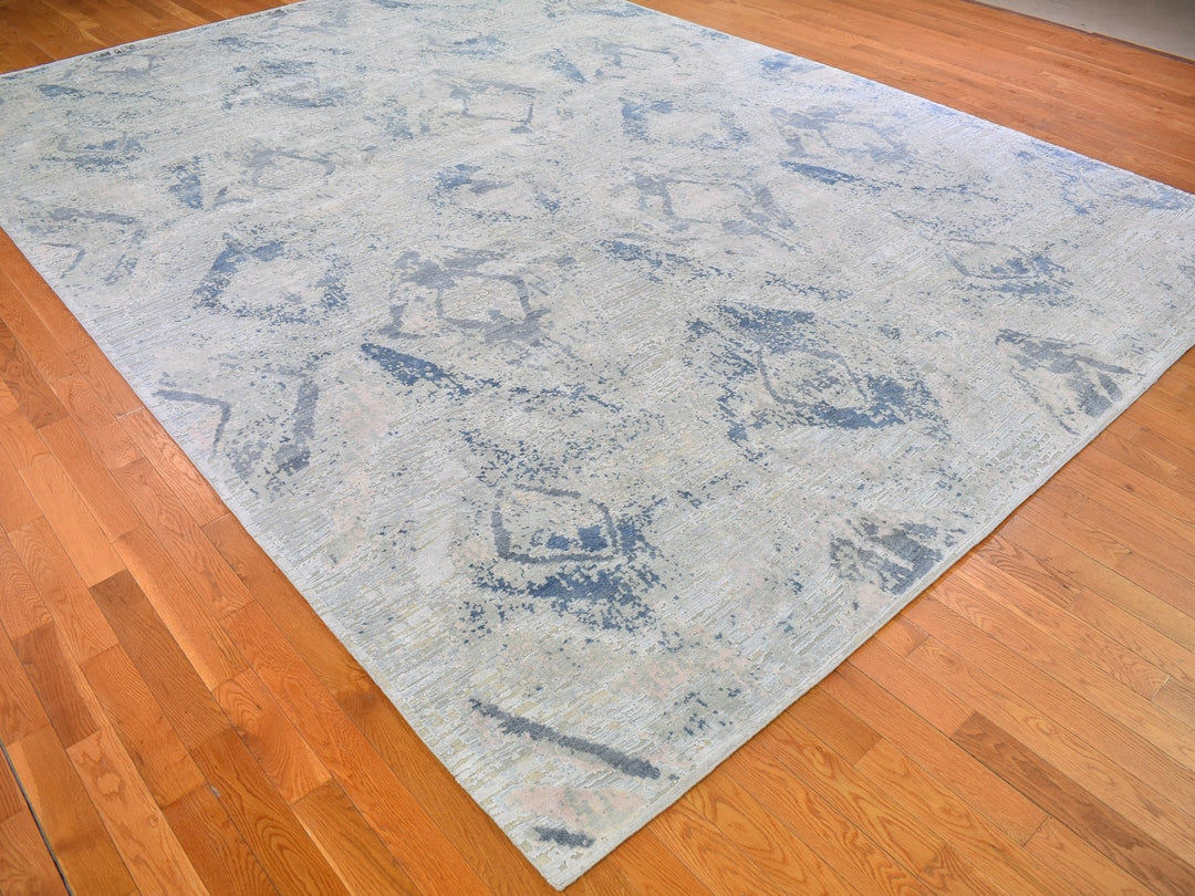 10'0" x 14'1" New Hand Knotted Ivory Wool & Silk Rectangle Oriental Rug - MOA10266443