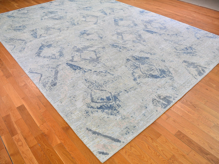 10'0" x 14'1" New Hand Knotted Ivory Wool & Silk Rectangle Oriental Rug - MOA10266443