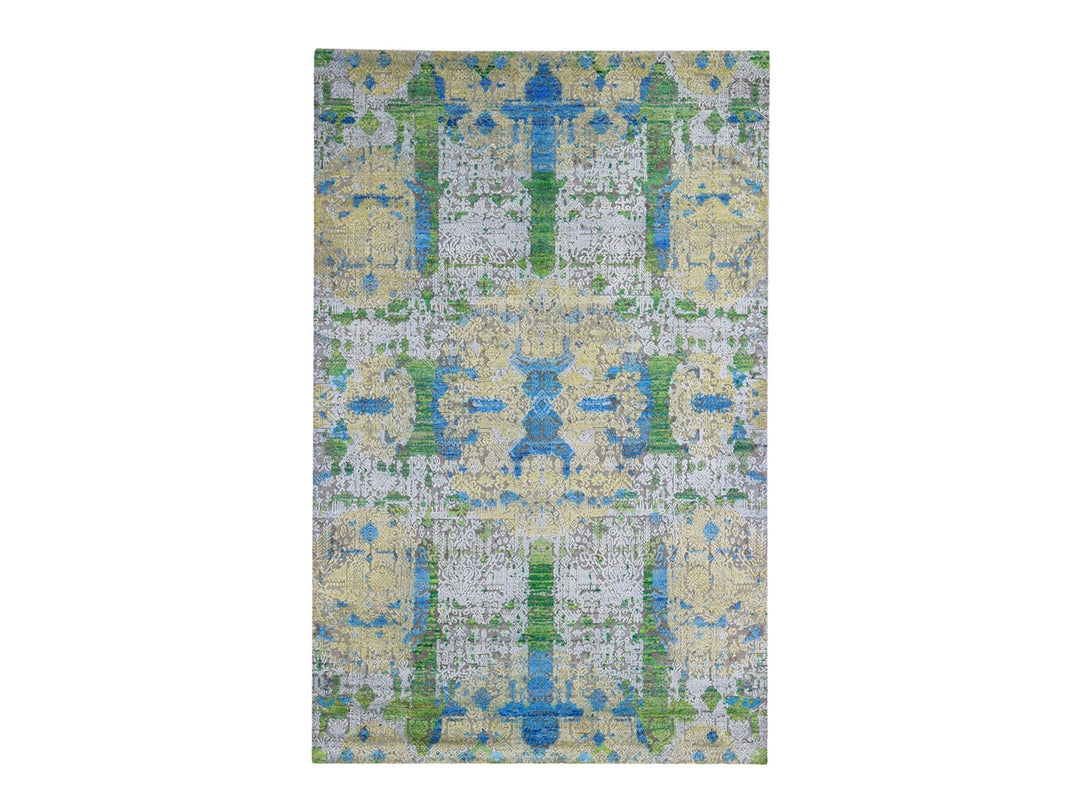 6'0" x 9'4" New Hand Knotted Green Wool & Silk Rectangle Oriental Rug - MOA10266452