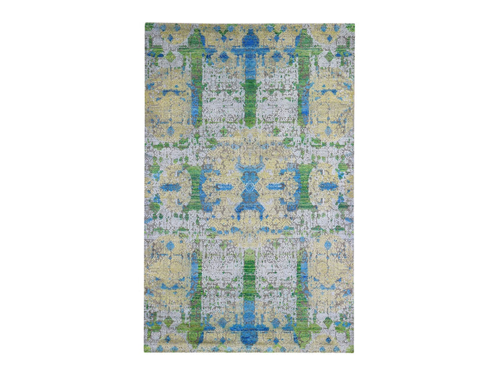 6'0" x 9'4" New Hand Knotted Green Wool & Silk Rectangle Oriental Rug - MOA10266452