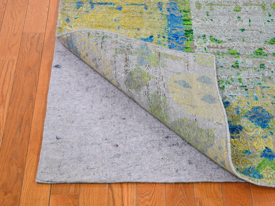 6'0" x 9'4" New Hand Knotted Green Wool & Silk Rectangle Oriental Rug - MOA10266452