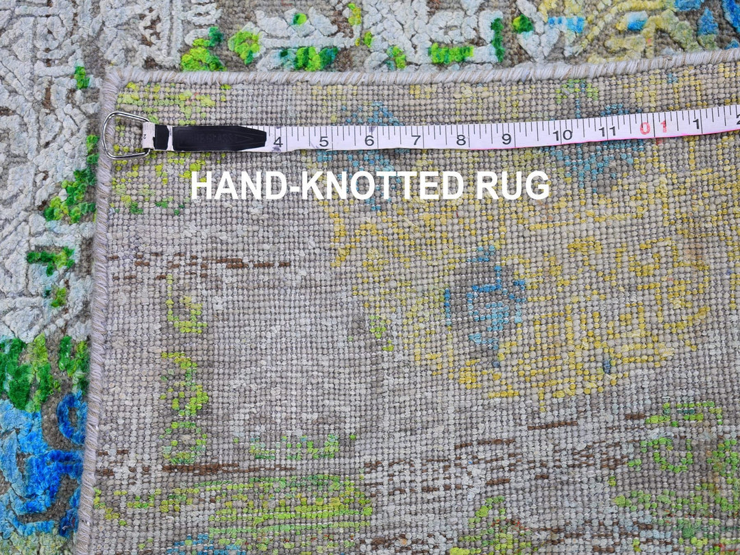 6'0" x 9'4" New Hand Knotted Green Wool & Silk Rectangle Oriental Rug - MOA10266452