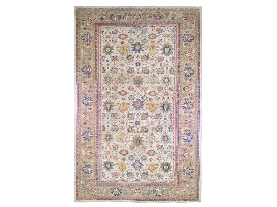 12'0" x 21'0" Vintage Hand Knotted Beige Wool Rectangle Oriental Rug - MOA10266457