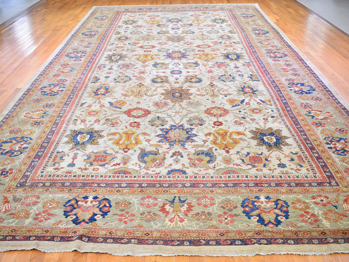 12'0" x 21'0" Vintage Hand Knotted Beige Wool Rectangle Oriental Rug - MOA10266457