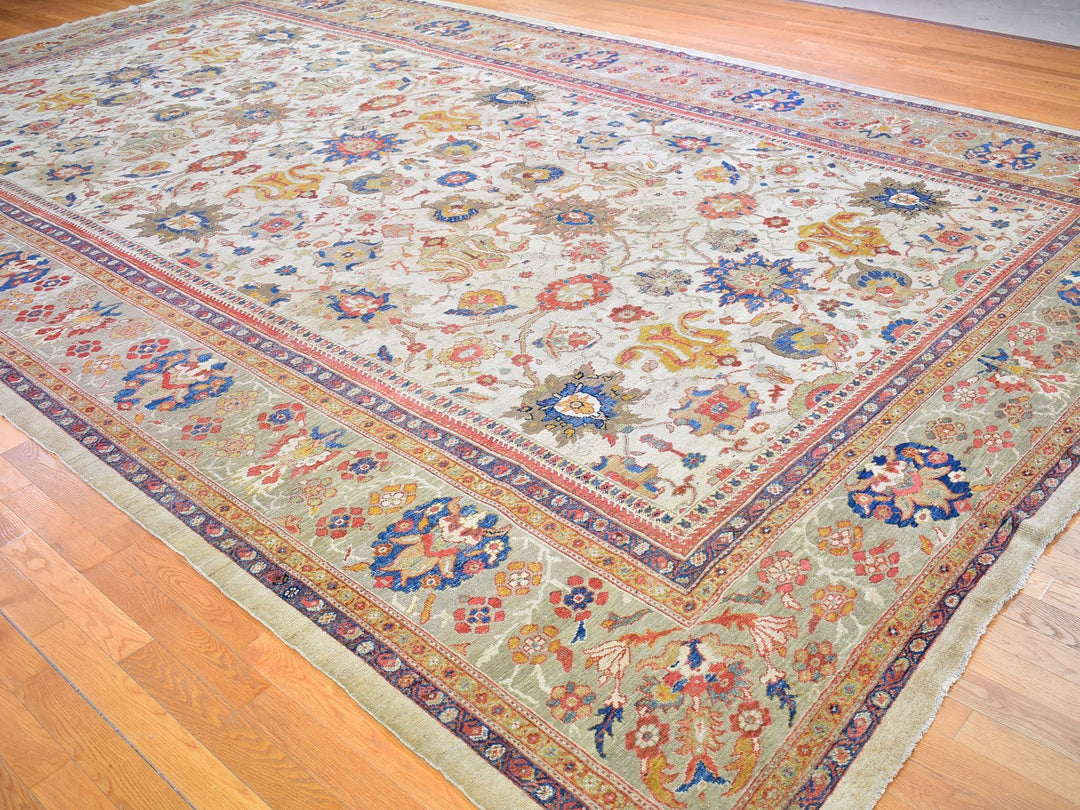 12'0" x 21'0" Vintage Hand Knotted Beige Wool Rectangle Oriental Rug - MOA10266457