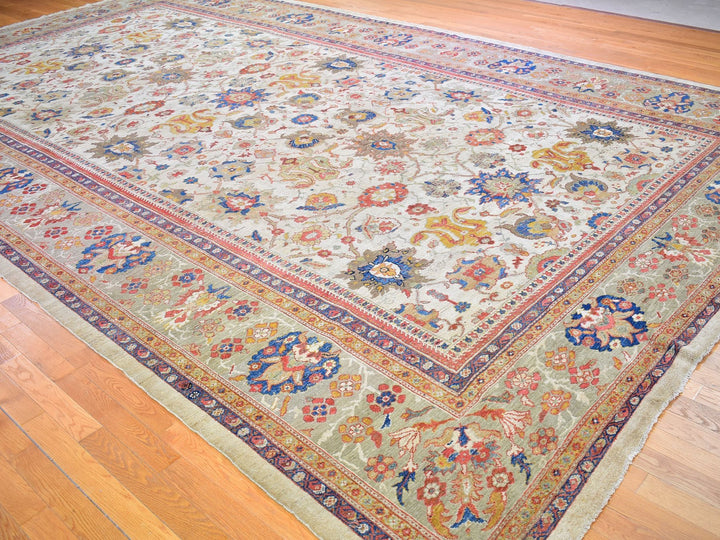 12'0" x 21'0" Vintage Hand Knotted Beige Wool Rectangle Oriental Rug - MOA10266457