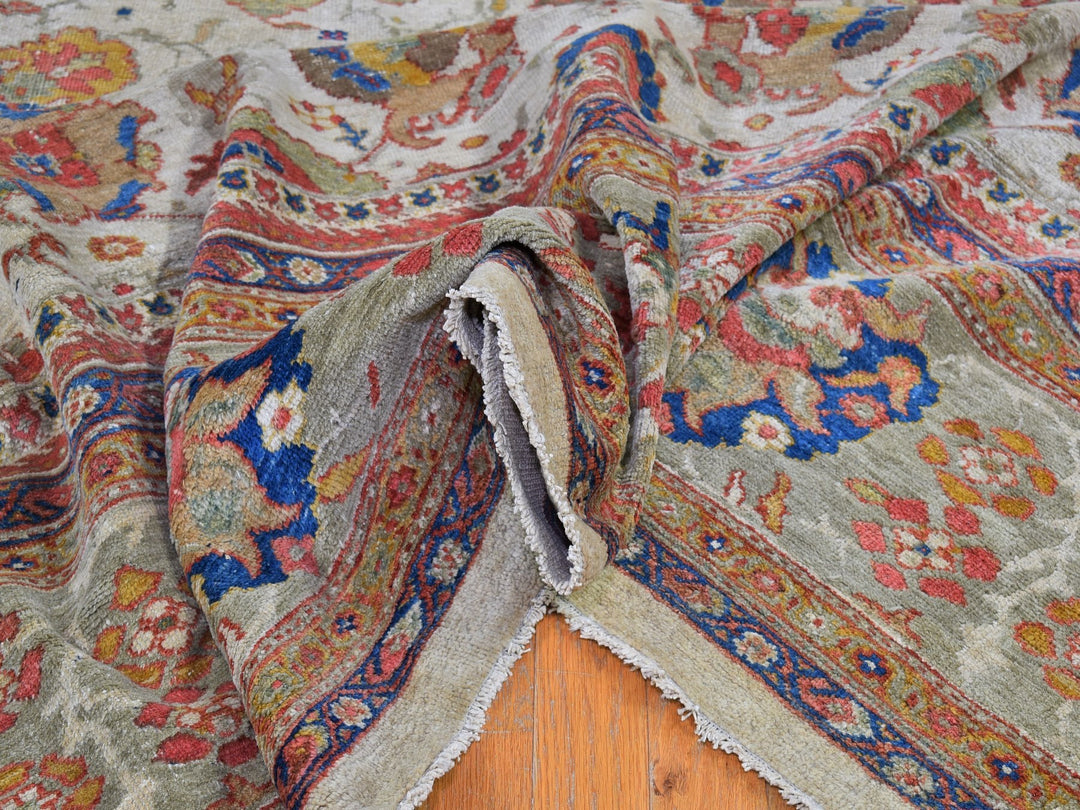 12'0" x 21'0" Vintage Hand Knotted Beige Wool Rectangle Oriental Rug - MOA10266457