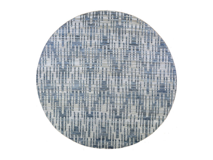 10'1" x 10'1" New Hand Knotted Blue Wool & Silk Round Oriental Rug - MOA10266465