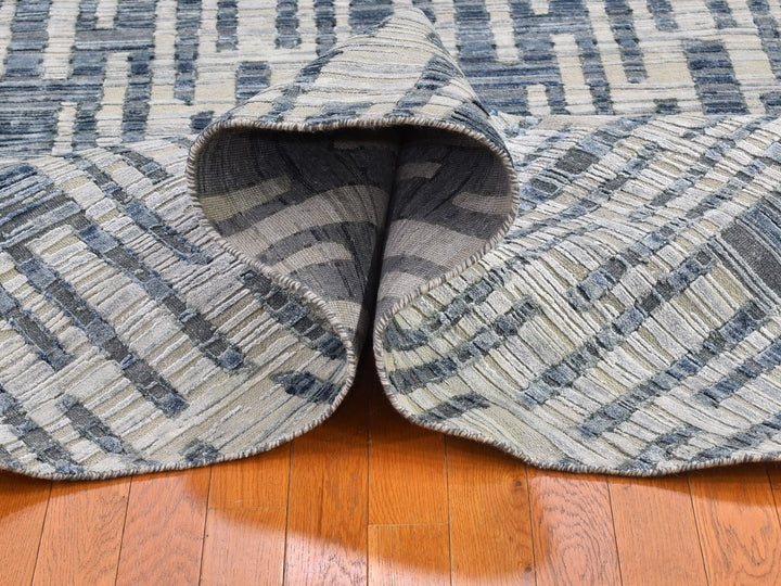 10'1" x 10'1" New Hand Knotted Blue Wool & Silk Round Oriental Rug - MOA10266465