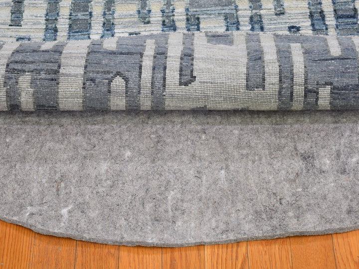 10'1" x 10'1" New Hand Knotted Blue Wool & Silk Round Oriental Rug - MOA10266465