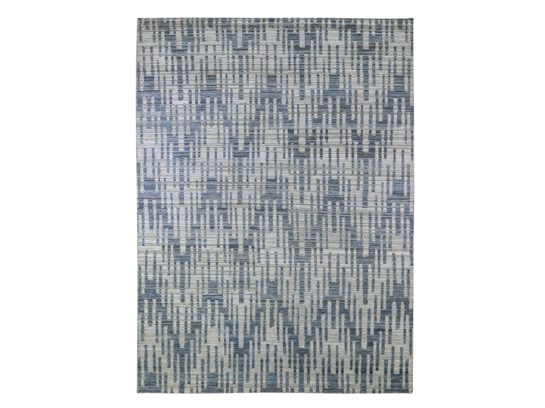 9'0" x 12'2" New Hand Knotted Blue Wool & Silk Rectangle Oriental Rug - MOA10266471