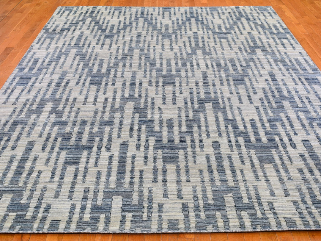 9'0" x 12'2" New Hand Knotted Blue Wool & Silk Rectangle Oriental Rug - MOA10266471
