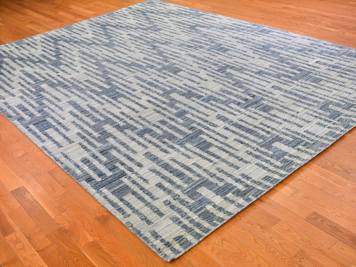9'0" x 12'2" New Hand Knotted Blue Wool & Silk Rectangle Oriental Rug - MOA10266471
