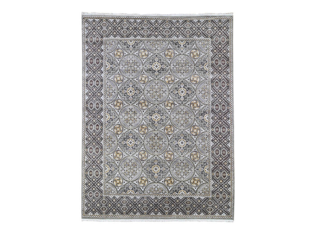 9'1" x 12'0" New Hand Knotted Brown Wool & Silk Rectangle Oriental Rug - MOA10266476