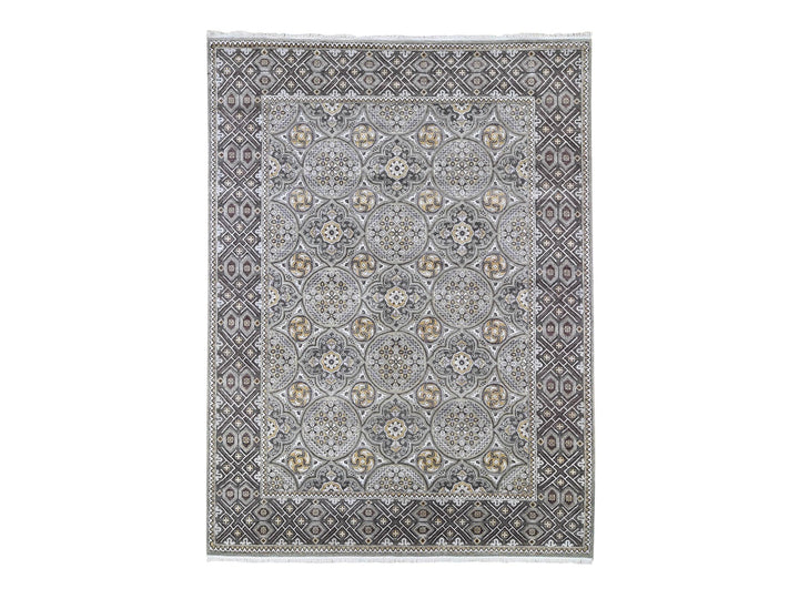 9'1" x 12'0" New Hand Knotted Brown Wool & Silk Rectangle Oriental Rug - MOA10266476