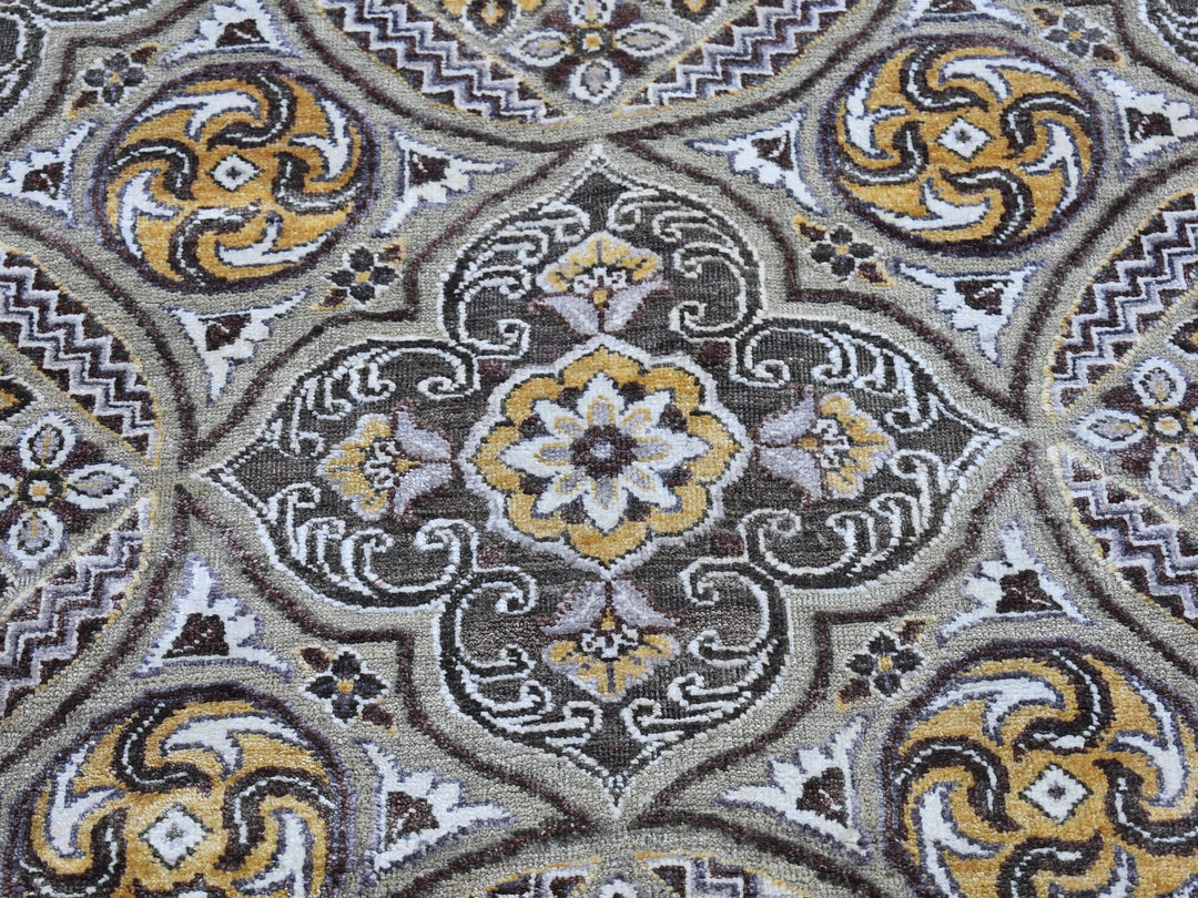 9'1" x 12'0" New Hand Knotted Brown Wool & Silk Rectangle Oriental Rug - MOA10266476