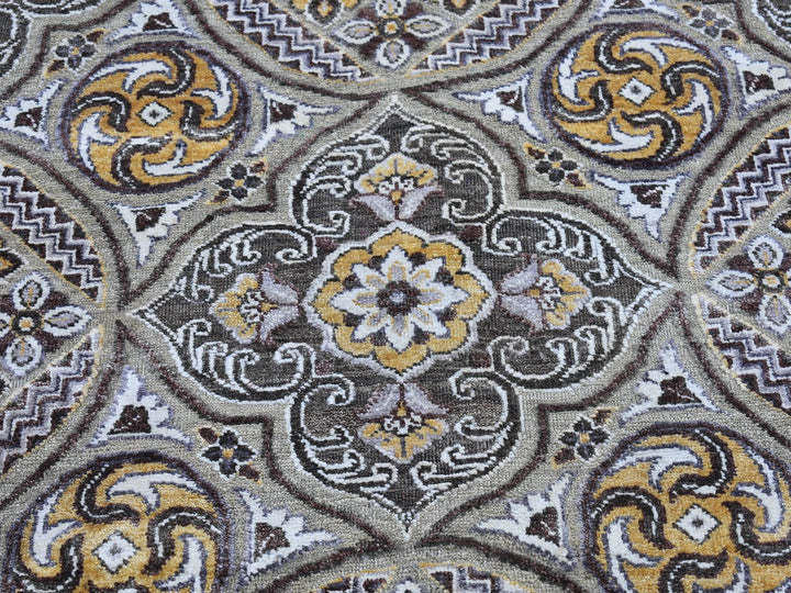 9'1" x 12'0" New Hand Knotted Brown Wool & Silk Rectangle Oriental Rug - MOA10266476