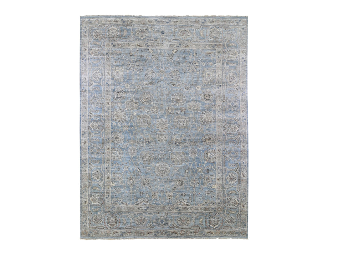 9'0" x 12'0" New Hand Knotted Blue Wool & Silk Rectangle Oriental Rug - MOA10266478