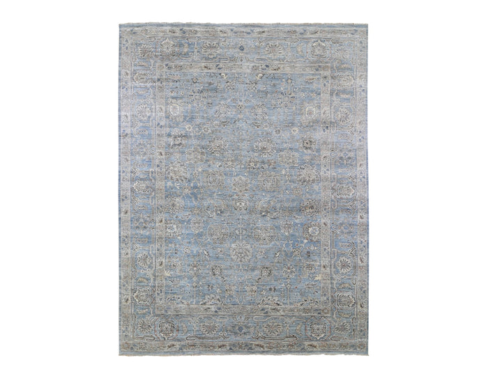 9'0" x 12'0" New Hand Knotted Blue Wool & Silk Rectangle Oriental Rug - MOA10266478