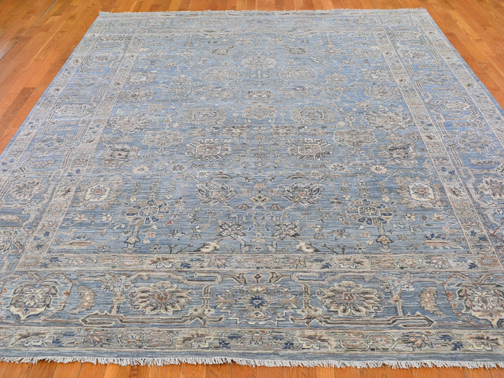 9'0" x 12'0" New Hand Knotted Blue Wool & Silk Rectangle Oriental Rug - MOA10266478