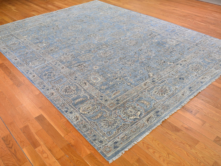 9'0" x 12'0" New Hand Knotted Blue Wool & Silk Rectangle Oriental Rug - MOA10266478