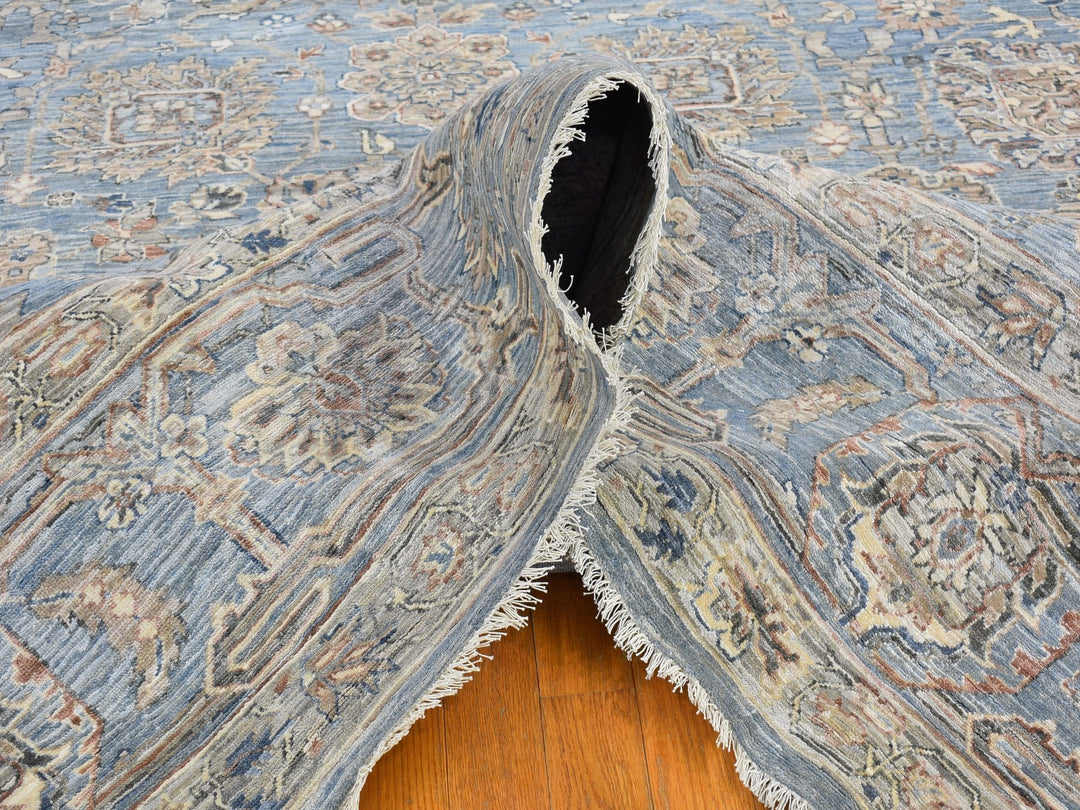 9'0" x 12'0" New Hand Knotted Blue Wool & Silk Rectangle Oriental Rug - MOA10266478