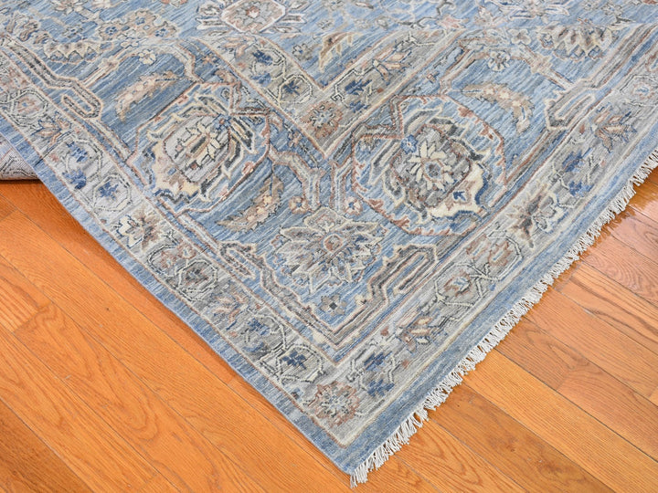 9'0" x 12'0" New Hand Knotted Blue Wool & Silk Rectangle Oriental Rug - MOA10266478
