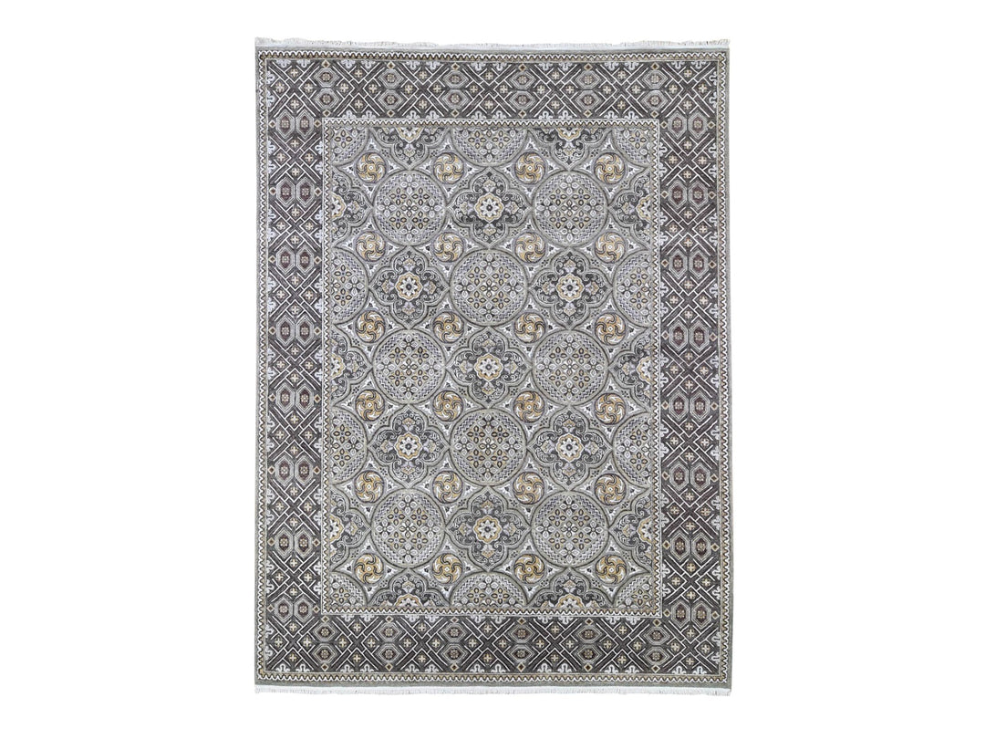 9'0" x 12'2" New Hand Knotted Brown Wool & Silk Rectangle Oriental Rug - MOA10266479