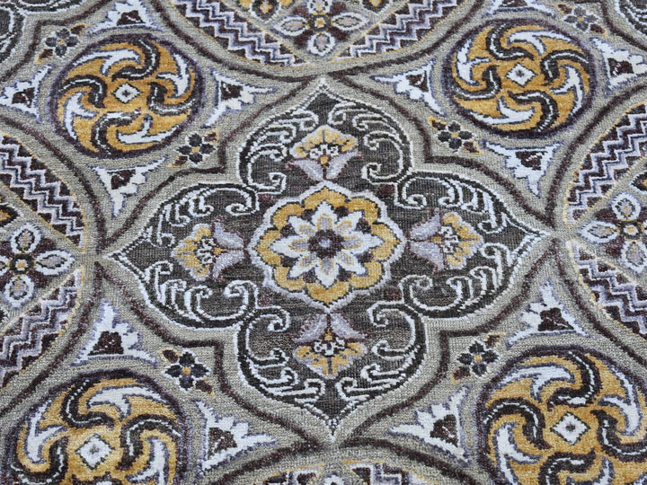 9'0" x 12'2" New Hand Knotted Brown Wool & Silk Rectangle Oriental Rug - MOA10266479