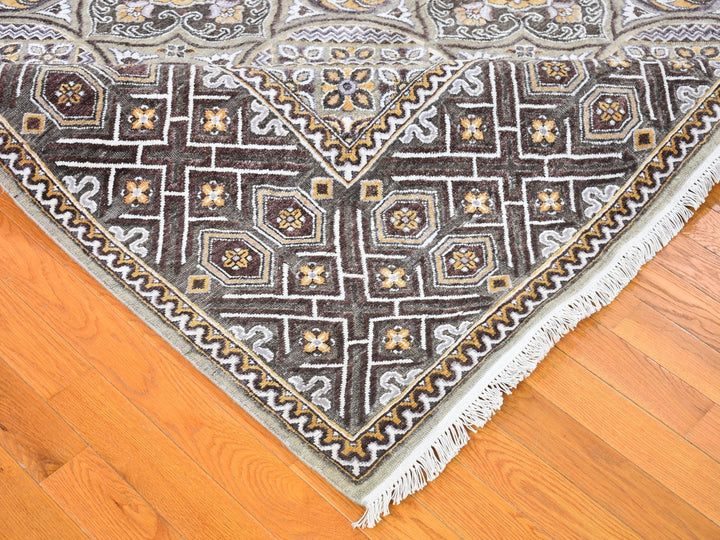 9'0" x 12'2" New Hand Knotted Brown Wool & Silk Rectangle Oriental Rug - MOA10266479