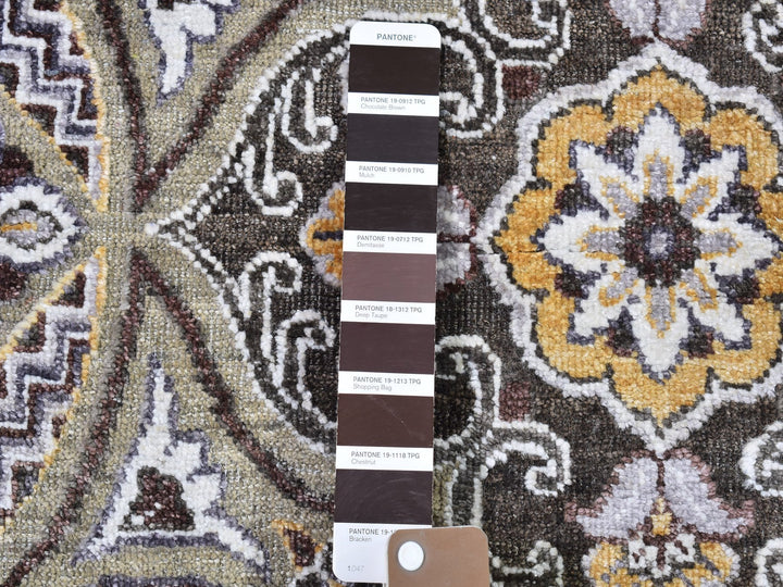 9'0" x 12'2" New Hand Knotted Brown Wool & Silk Rectangle Oriental Rug - MOA10266479