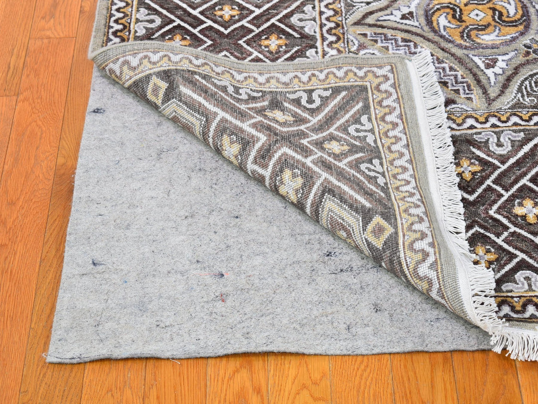 9'0" x 12'2" New Hand Knotted Brown Wool & Silk Rectangle Oriental Rug - MOA10266479