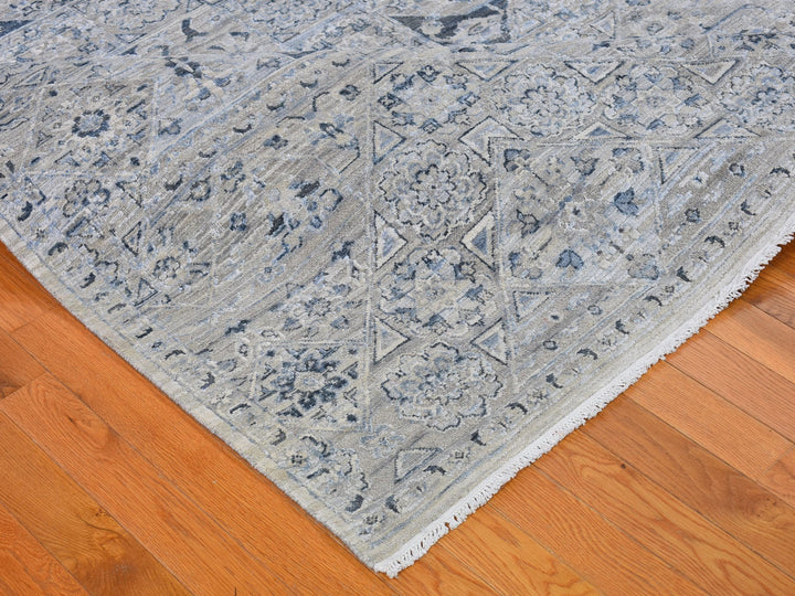 12'0" x 15'2" New Hand Knotted Grey Wool & Silk Rectangle Oriental Rug - MOA10266480