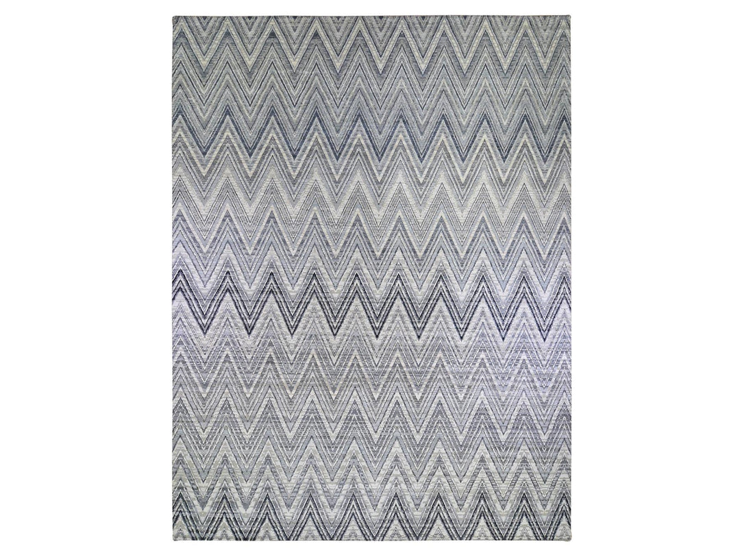 14'1" x 18'1" New Hand Knotted Grey Wool & Silk Rectangle Oriental Rug - MOA10266488