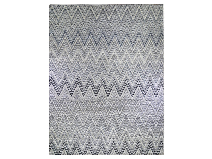 14'1" x 18'1" New Hand Knotted Grey Wool & Silk Rectangle Oriental Rug - MOA10266488