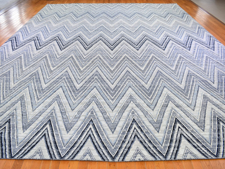 14'1" x 18'1" New Hand Knotted Grey Wool & Silk Rectangle Oriental Rug - MOA10266488