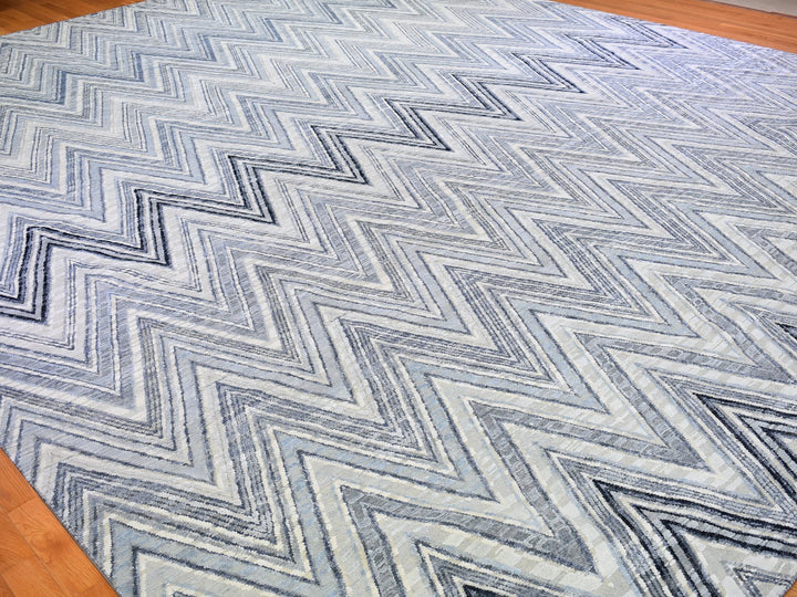 14'1" x 18'1" New Hand Knotted Grey Wool & Silk Rectangle Oriental Rug - MOA10266488